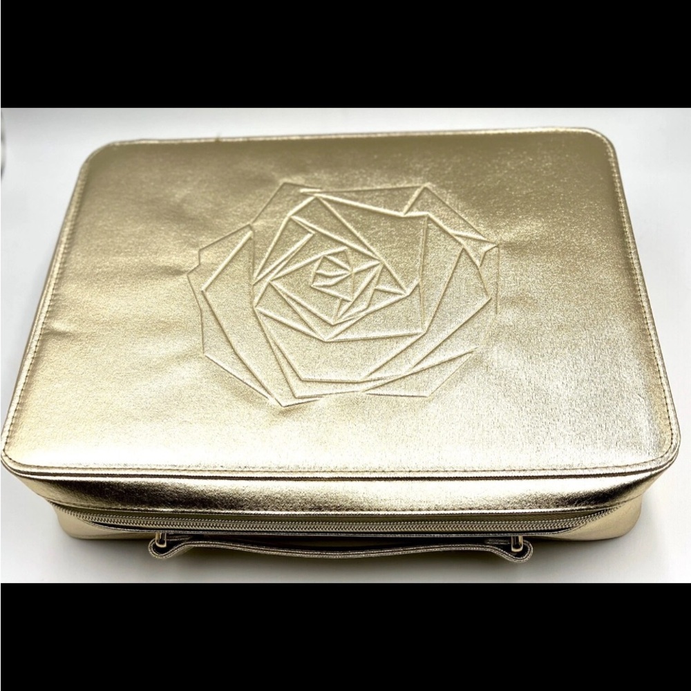Lancome Gold Cosmetic Bag with Embossed Rose Design - Picture 2 of 5